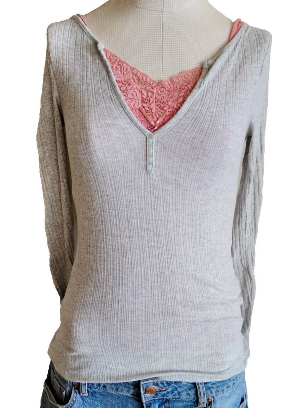American Eagle gray henley top size small